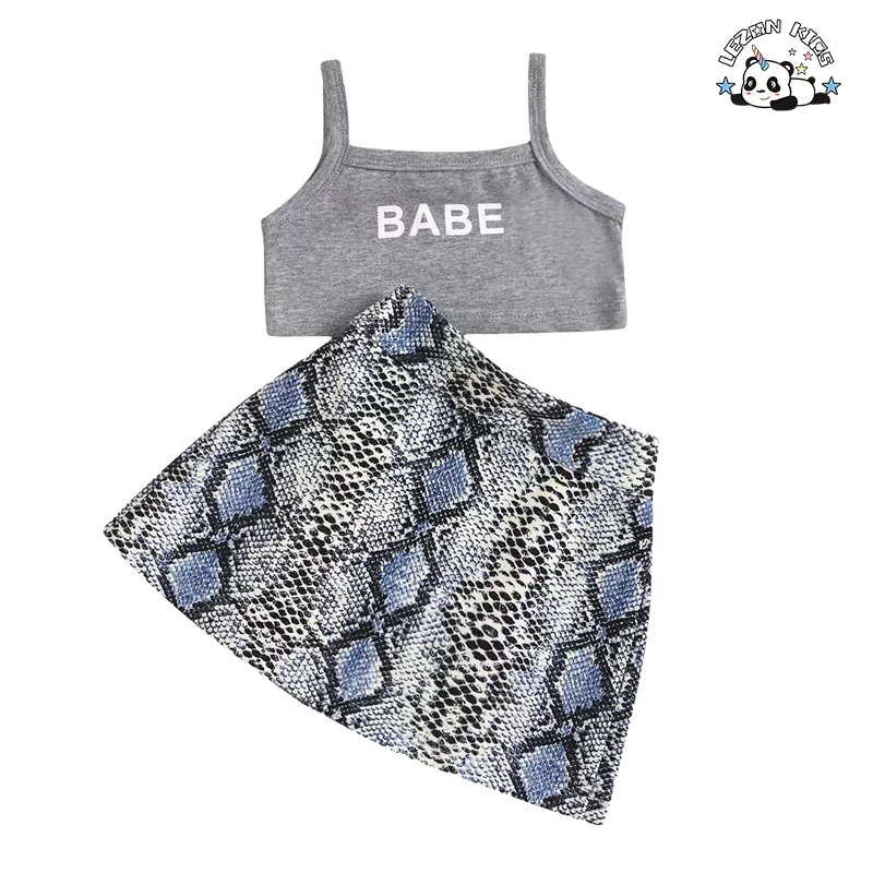 LEZONKIDS - Preço direto da fábrica para conjuntos de roupas femininas boutique personalizadas com impressão de letras fofas e saia para verão